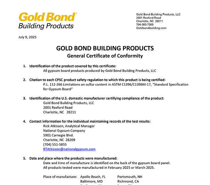 Gold Bond S8 Certificate of Conformity for CPSC 2025 705x620
